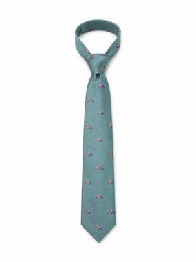 Vintage Silk Light Teal/Blue Beach Themed Patterned Men's Tie, NWT